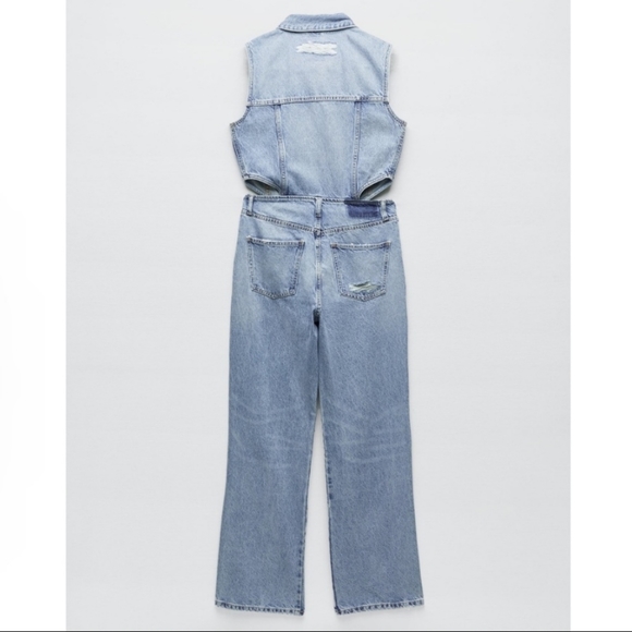 Zara Full Length Cut Out Denim Jumpsuit - Picture 7 of 9